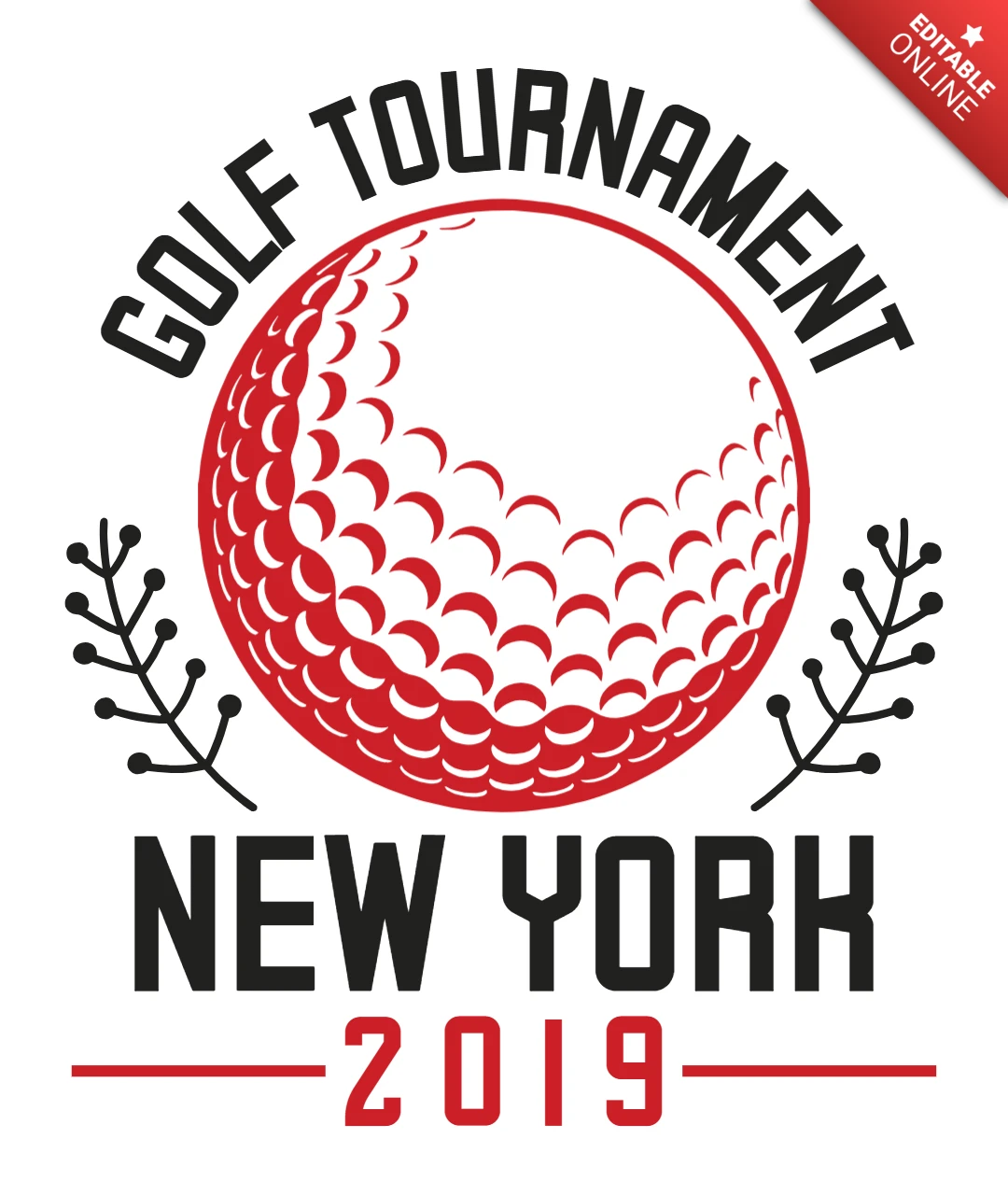 Golf Tournament New York Classic Golf Ball with Decorative Branches T-shirt Design Template