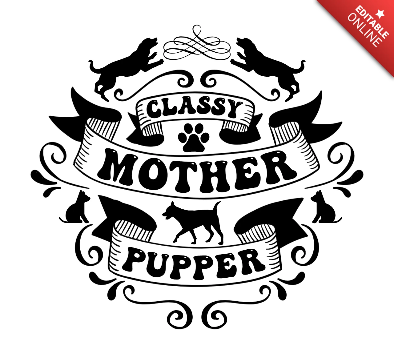 Classy moeder pupper modern zwart t-shirt ontwerpsjabloon