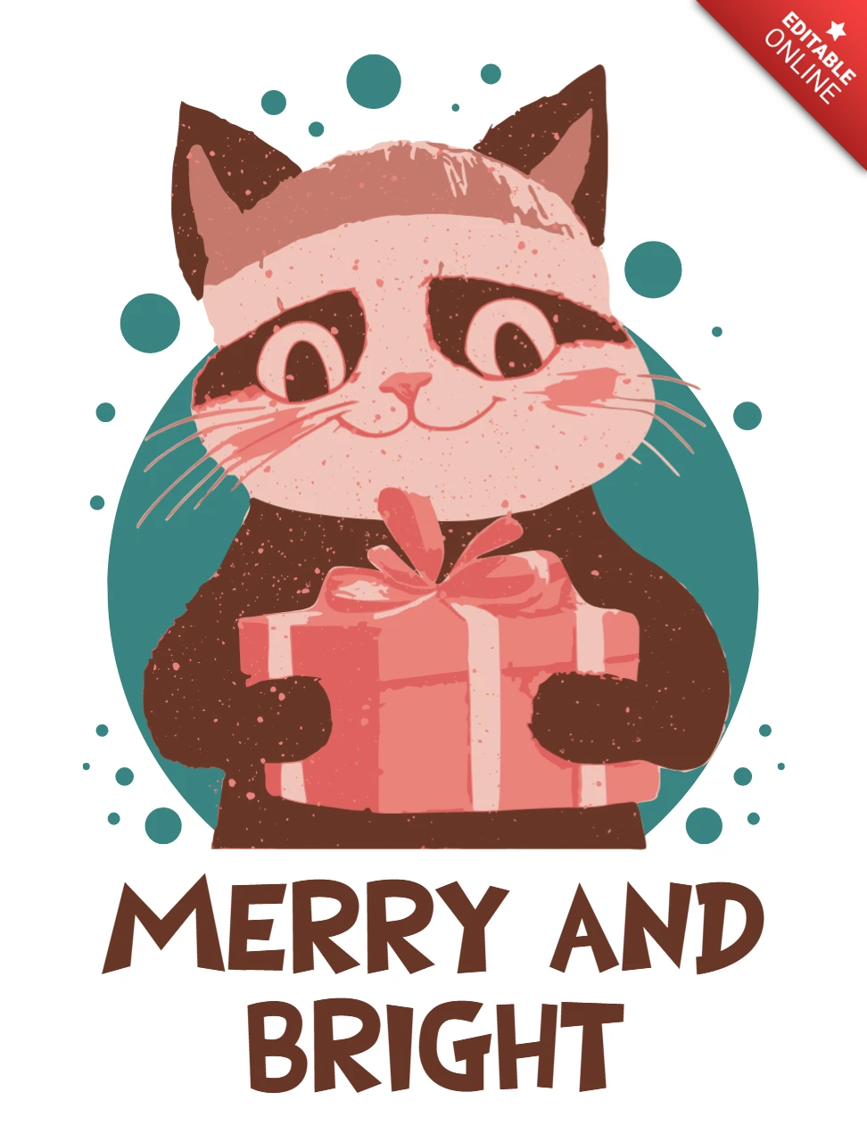 Fröhliches und helles Katzendesign-Vorlage für Weihnachtskarten