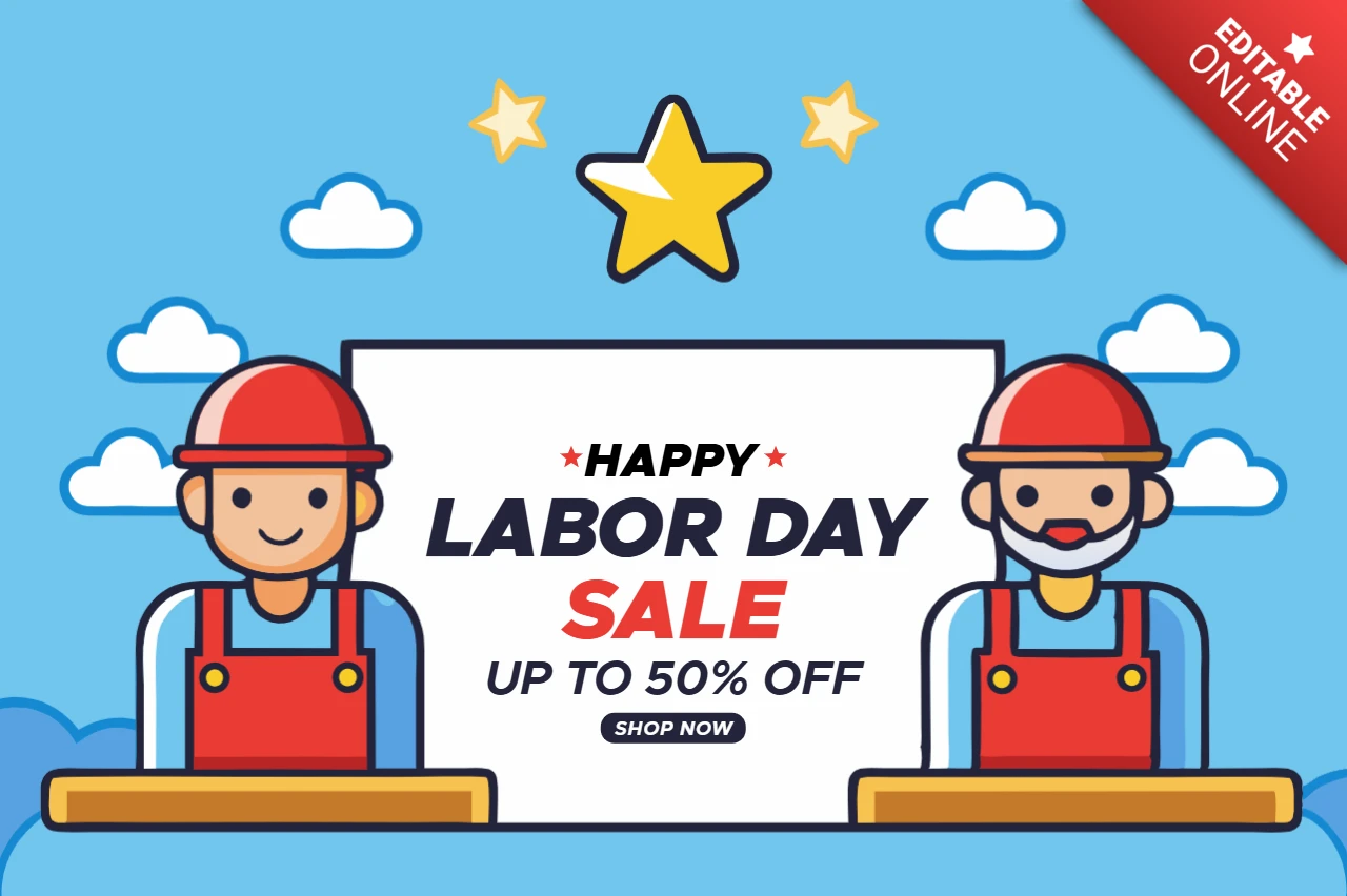 Labor Day Verkauf Design-Vorlage - Spaß und bunten Cartoon-Stil