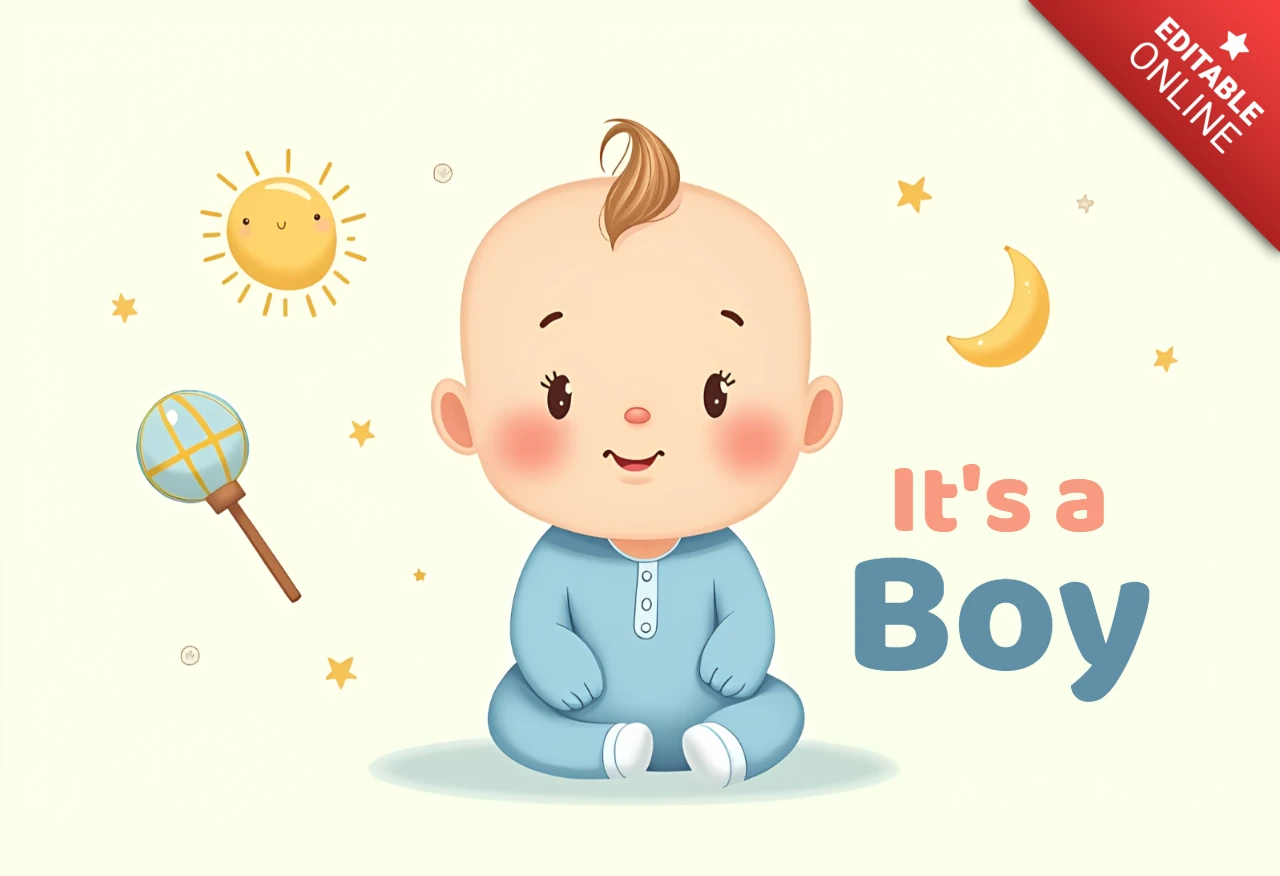 Adorable modèle de faire-part de naissance avec de jolis éléments de dessin animé