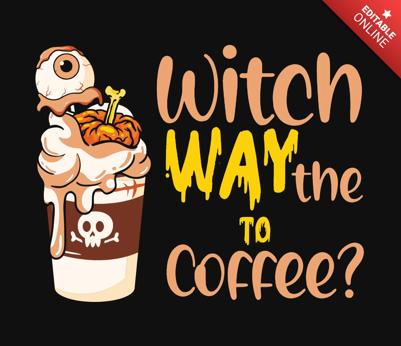 Witch Way To The Coffee Horror T-Shirt Template