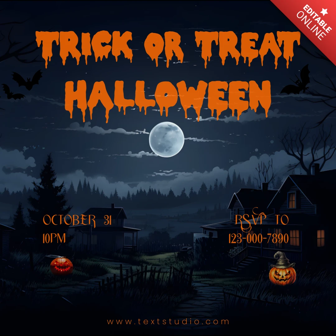 Orange Trick Or Treat Halloween Night Instagram Post Design
