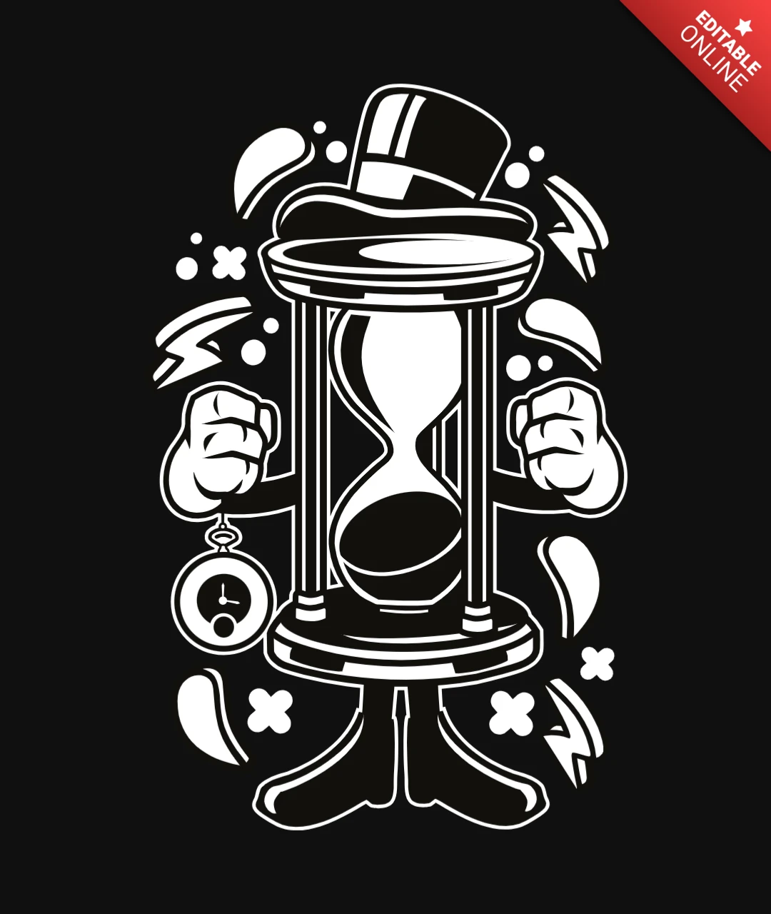 Hour Glass Cartoon Character T-Shirt Design Template