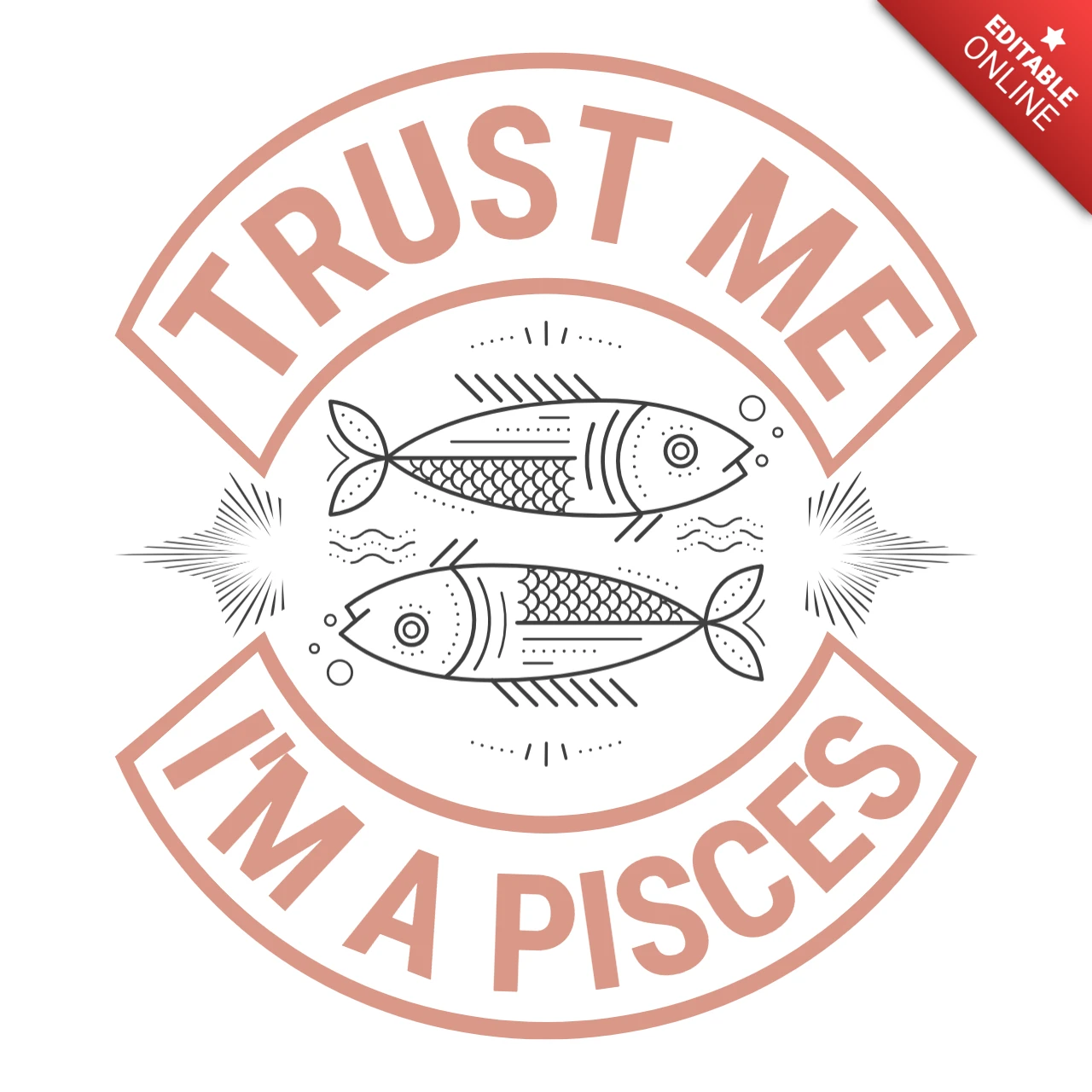 Editable Pisces Design Template with Vintage Style Graphics