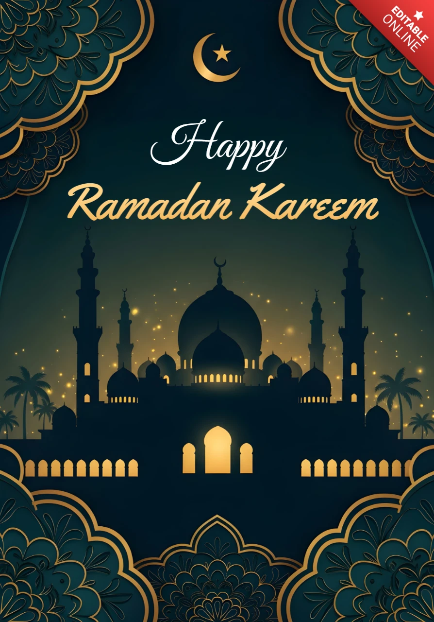 Elegante Ramadan-Kareem-Grußkarten-Vorlage mit Moschee-Design