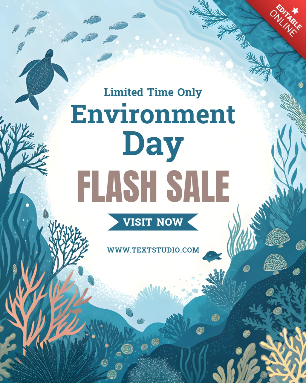 Onderwater thema flash sale ontwerpsjabloon voor milieu dag