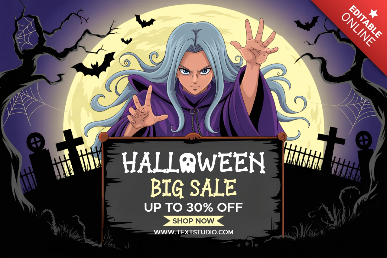 Plantilla de diseño de venta espeluznante de Halloween con gráfico de bruja para volante promocional.