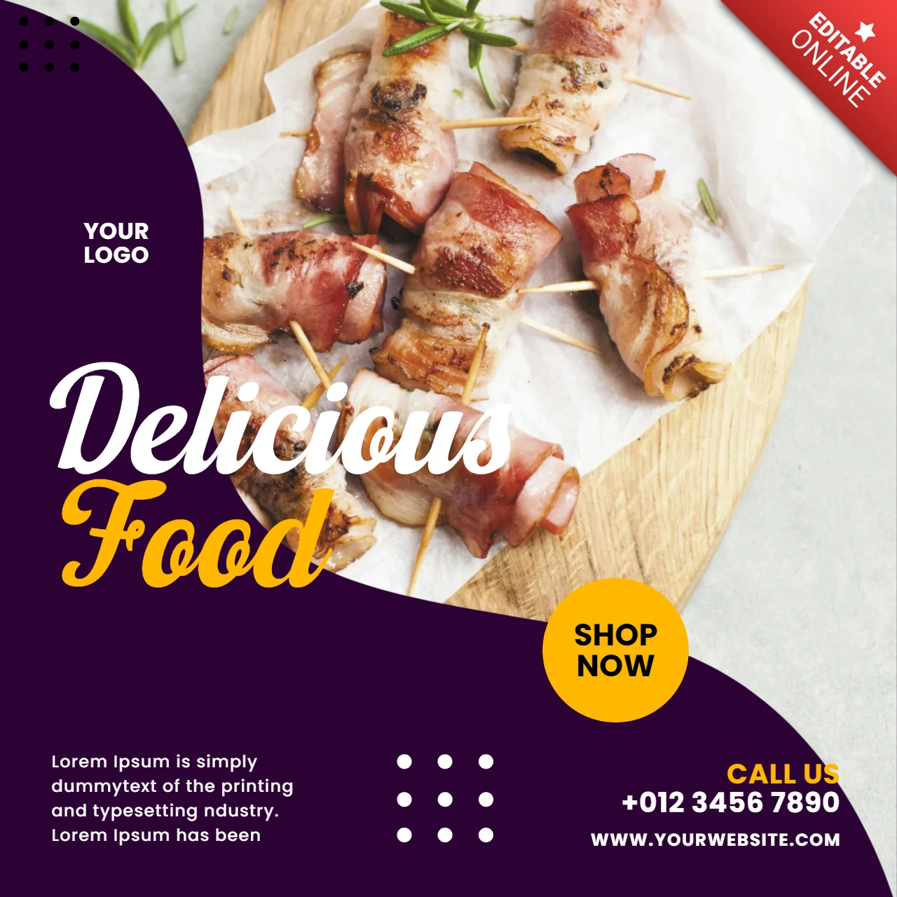 Verwegene lila restaurant ad Social Media Post Design Vorlage