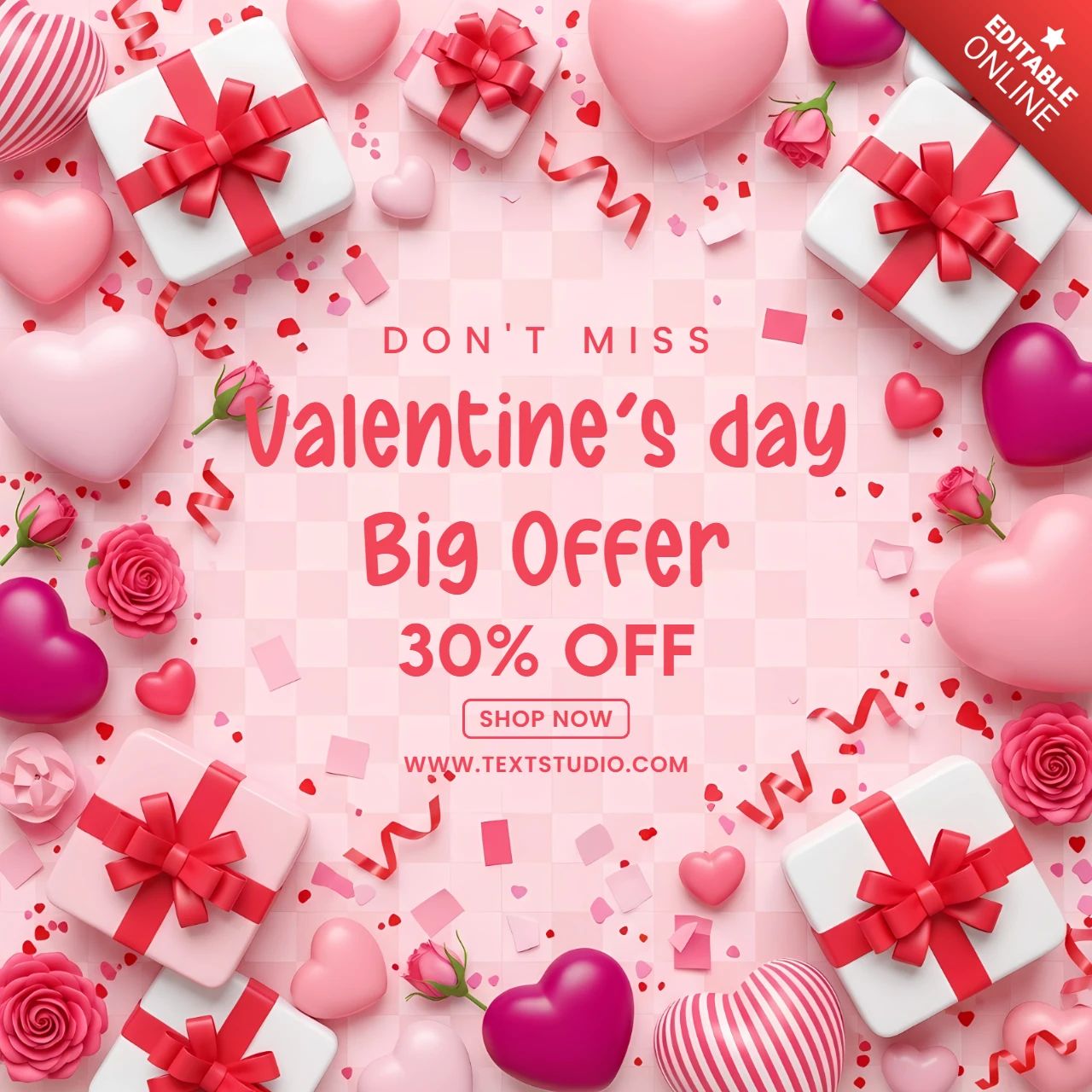 Modello di regalo per San Valentino con design di cuori e regali per volantini promozionali