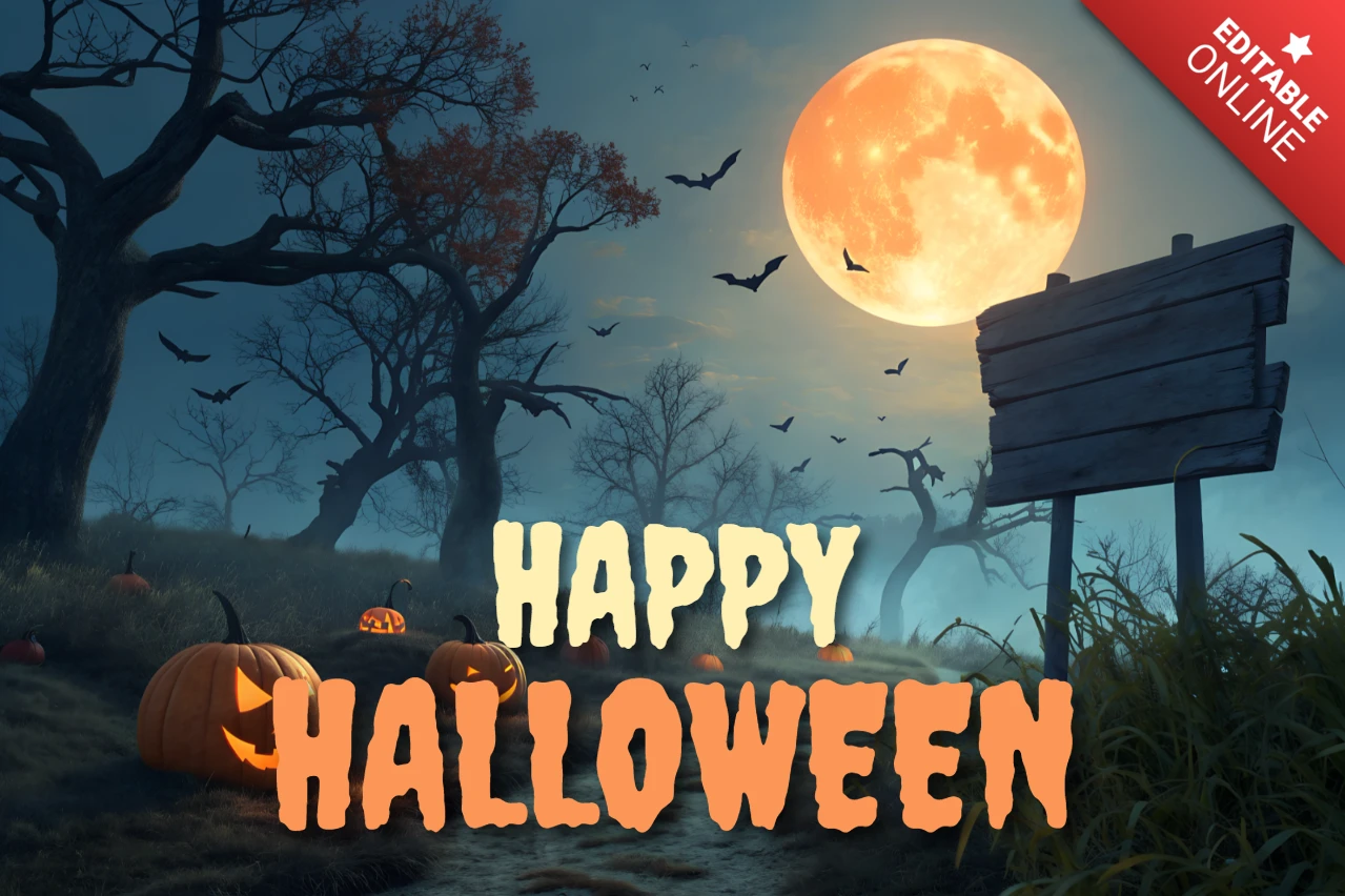 Design de noite de Halloween assustadora com abóboras e lua para template de flyers
