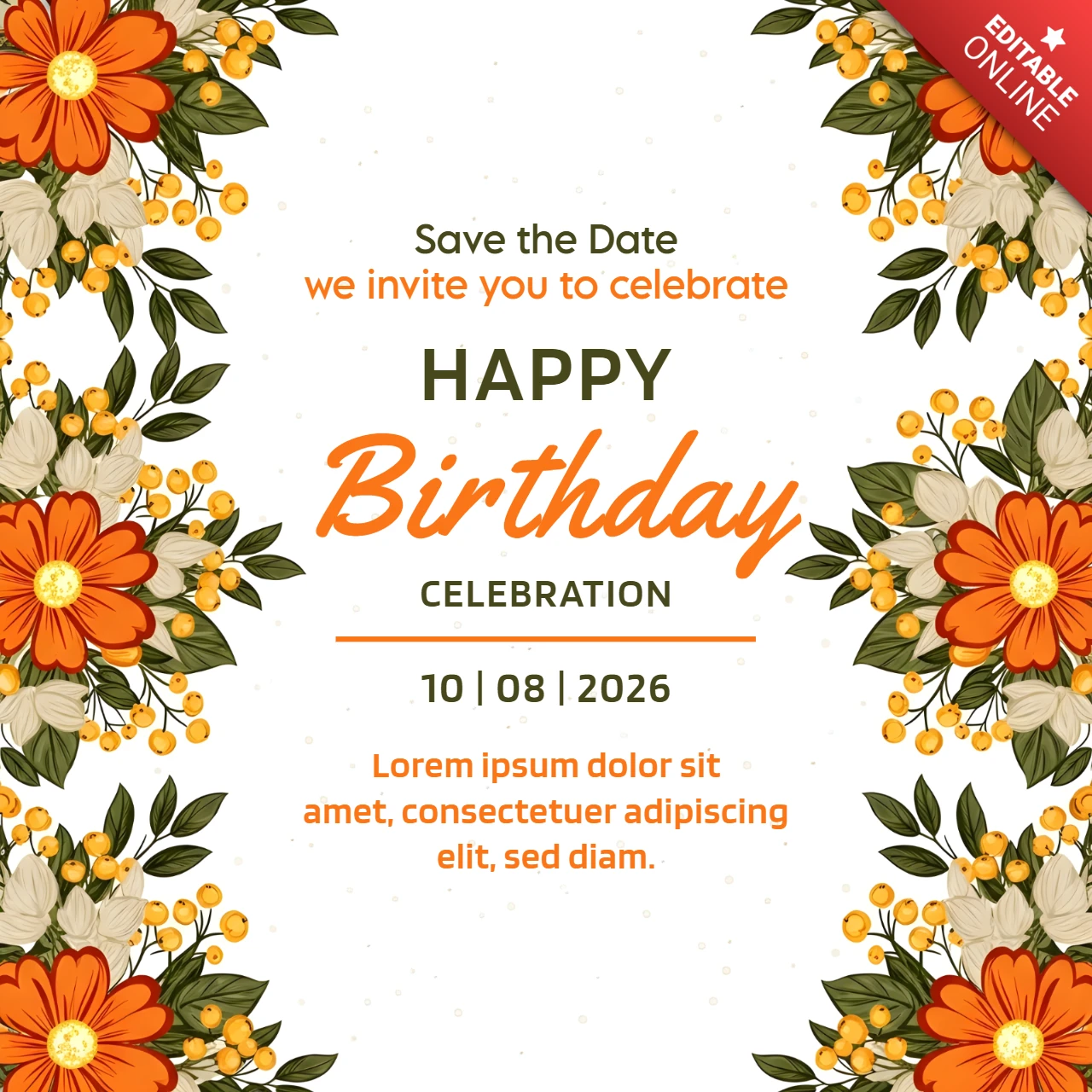 Floral Birthday Celebration Template with Elegant Design for Save the Date Invitations