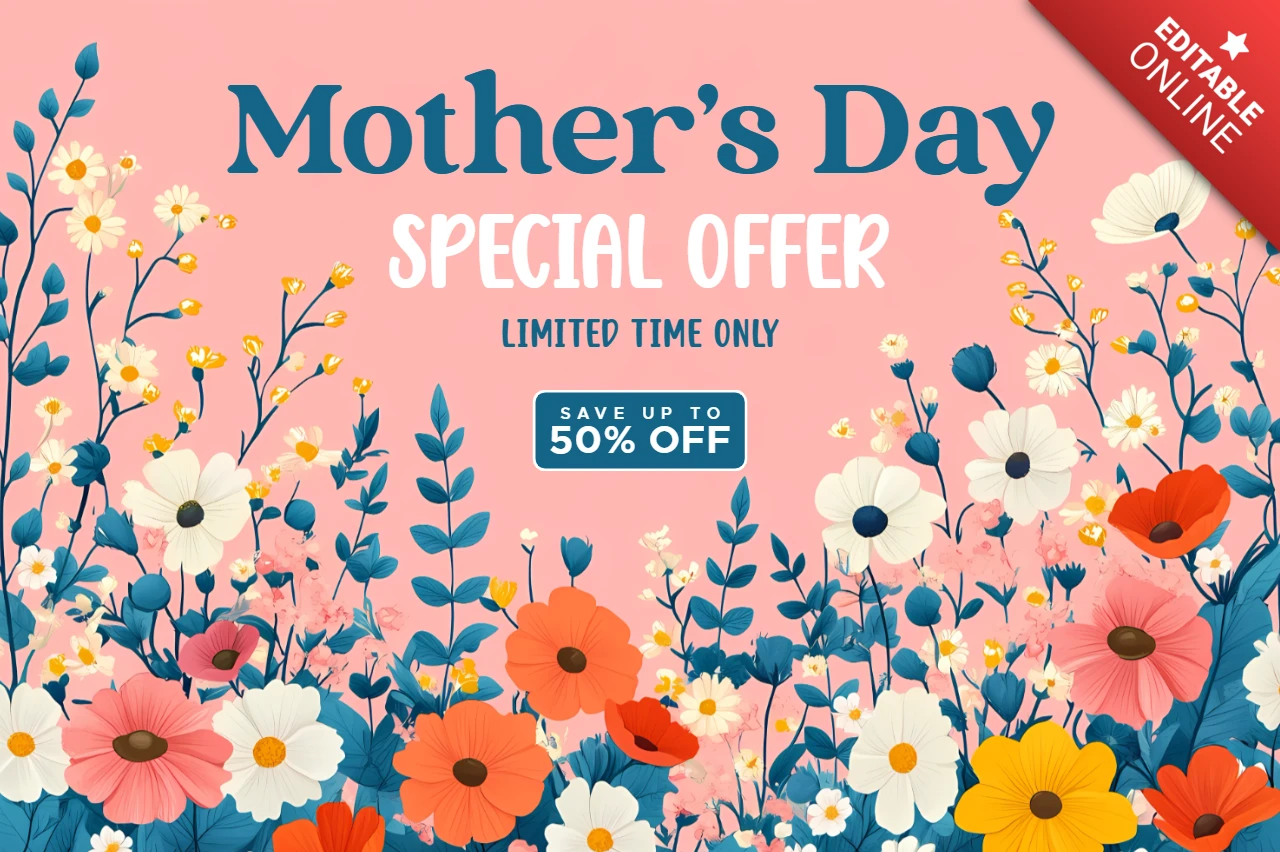 Plantilla de promoción floral para el día de la madre - diseño editable para ofertas especiales