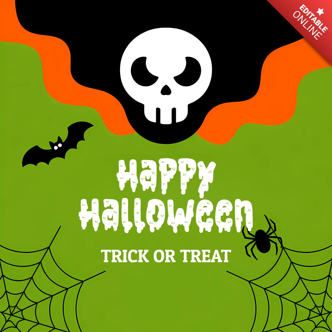Spooky Halloween Design Template with Skull Bats and Spider for Party Invitations