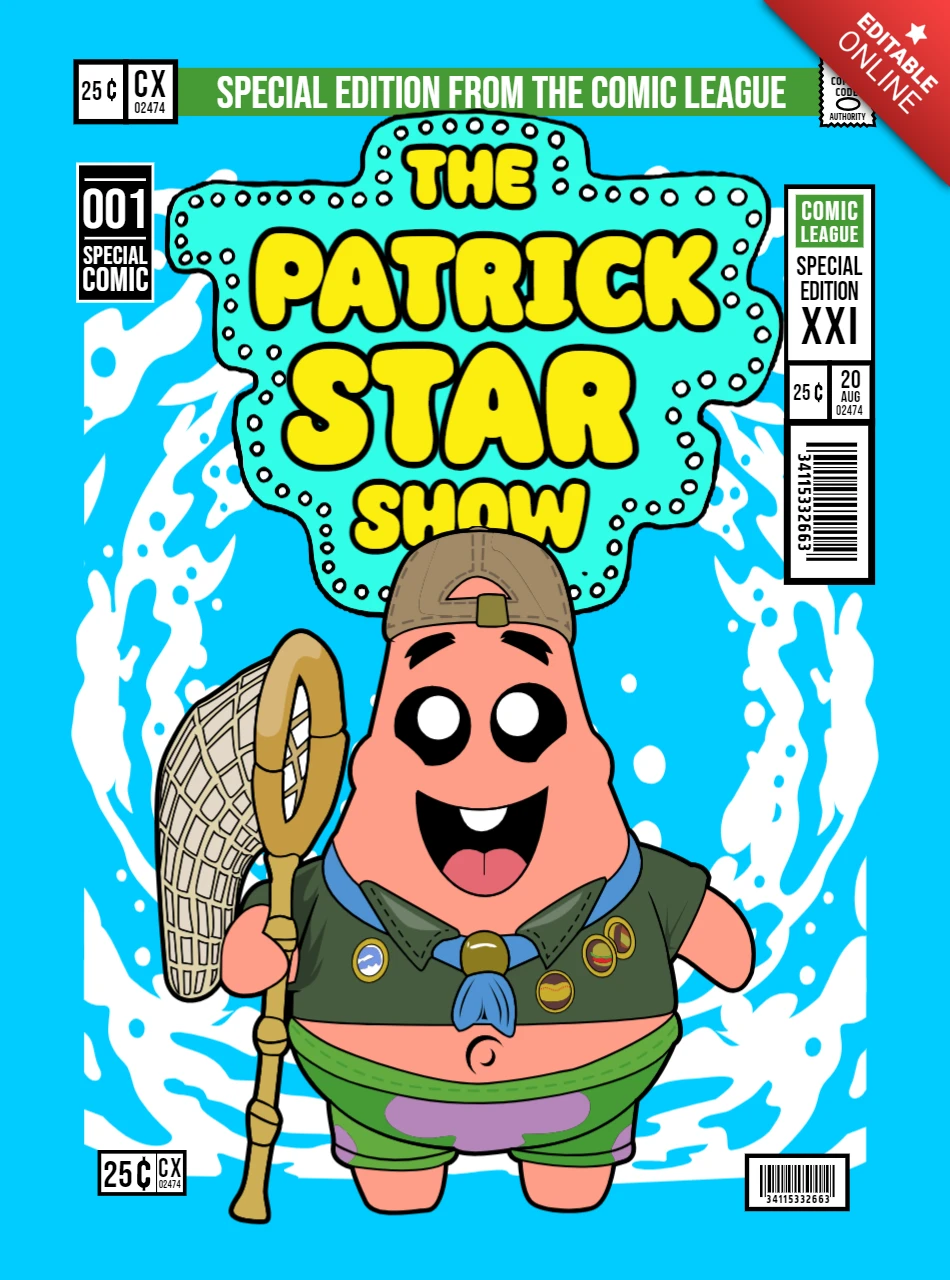 Patrick star personaje de dibujos animados plantilla de diseño de portada de revista
