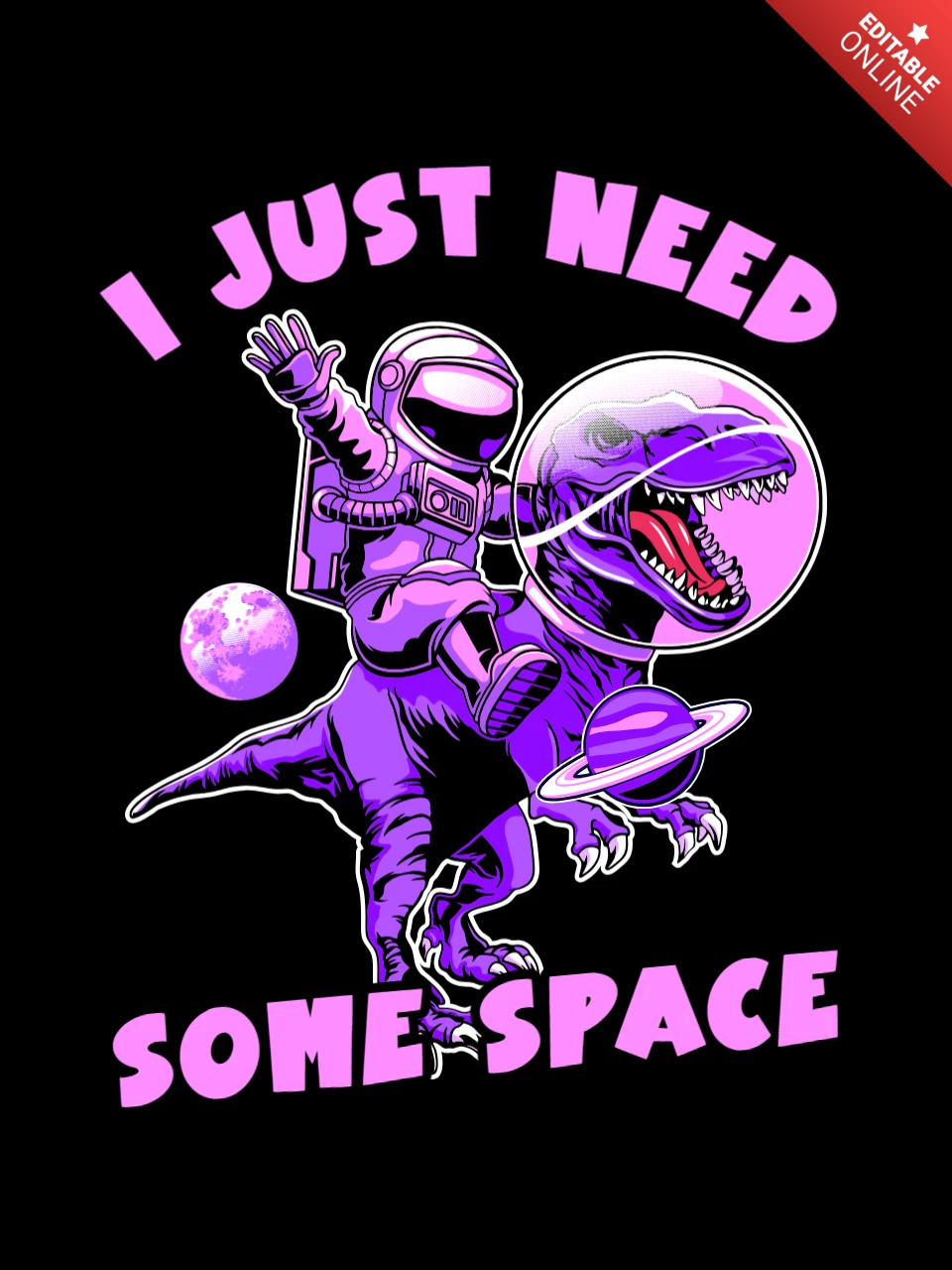 Só preciso de um espaço com um modelo de design de camiseta de astronauta e dinossauro