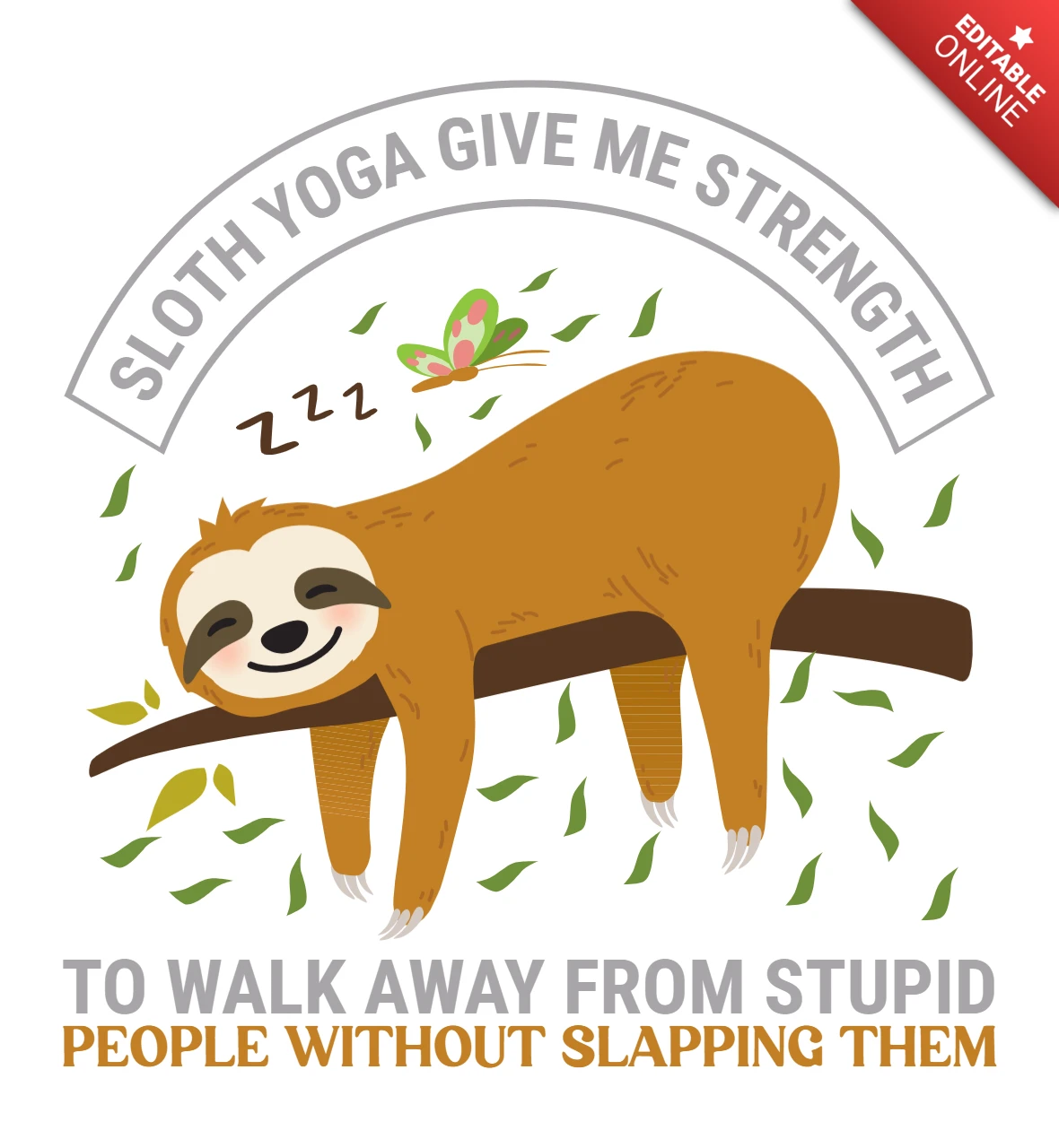 Faultier-Yoga-Designvorlage: entspannter und humorvoller Grafikstil zum Stressabbau