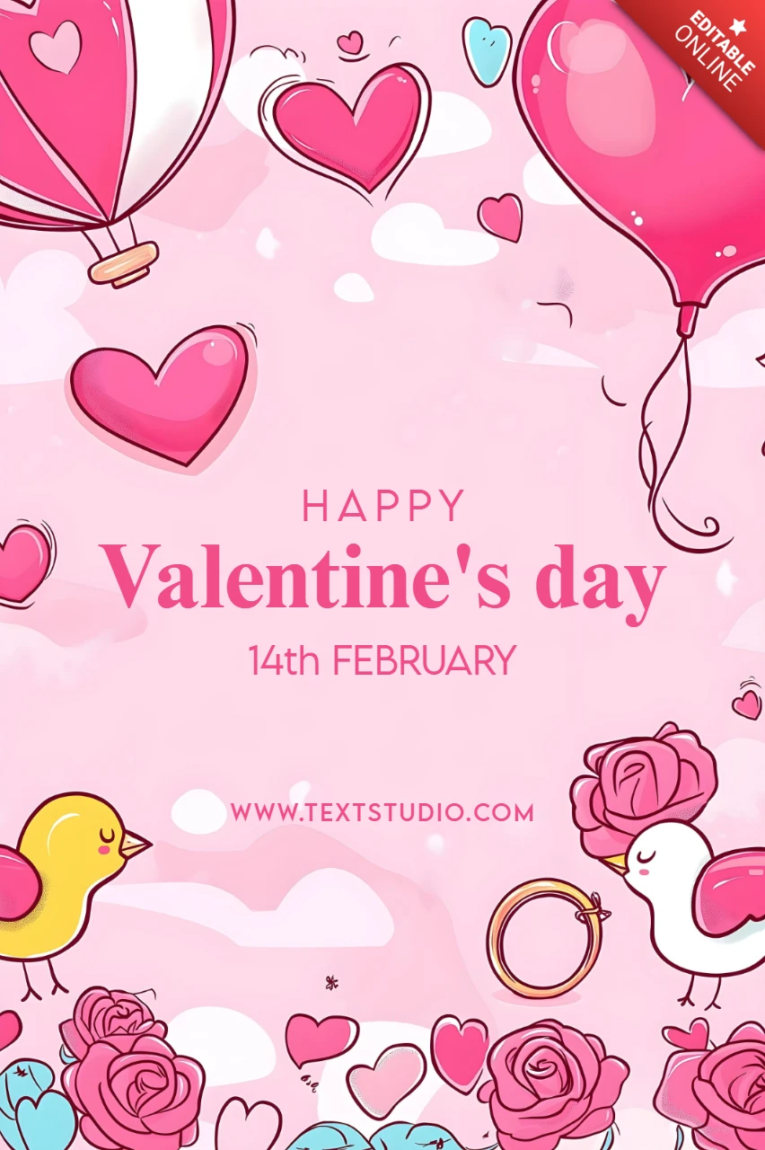 Pink Balloon Valentine's Day Card Design Template