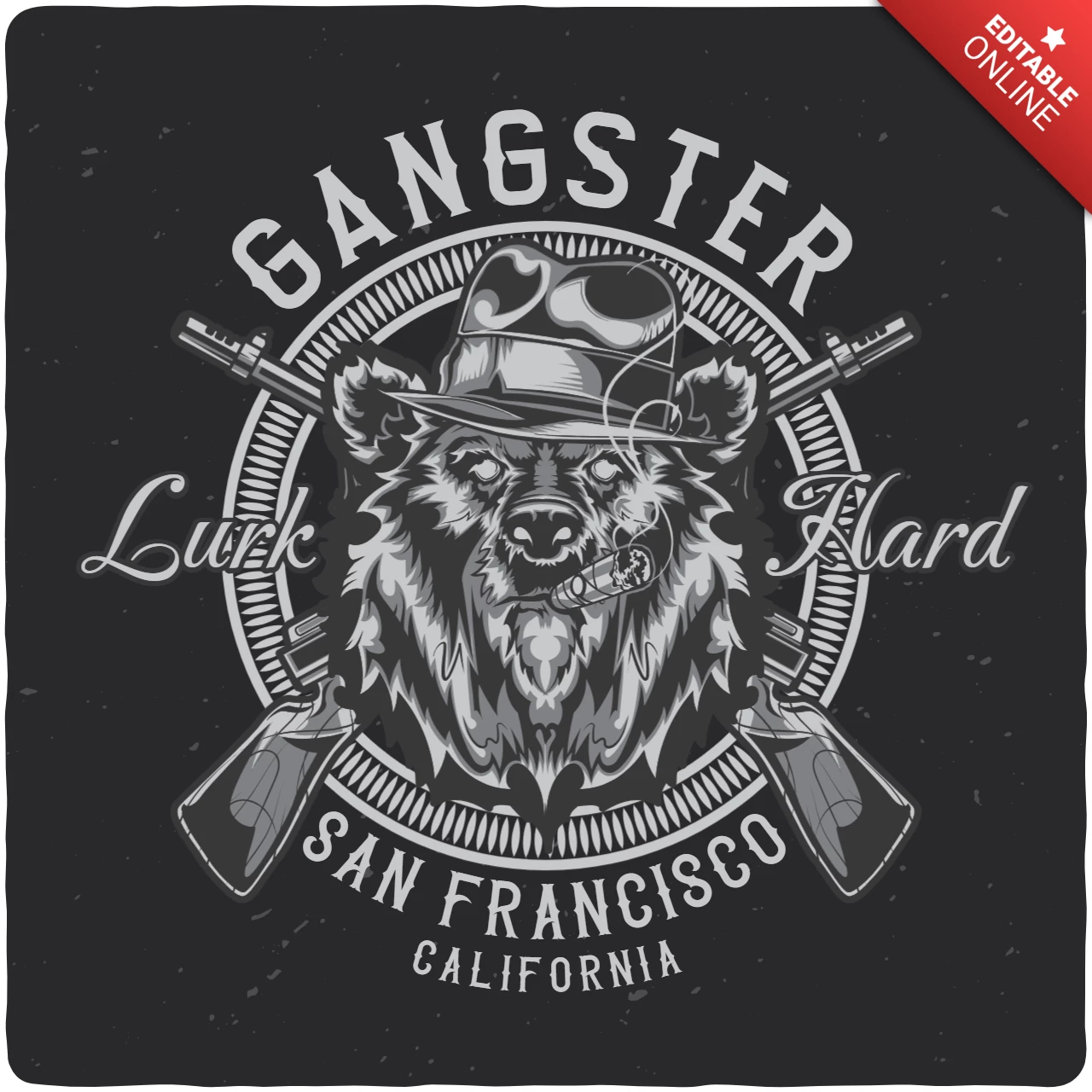 Vintage Angry Bear Gangster In Sun Francisco Poste Design Template