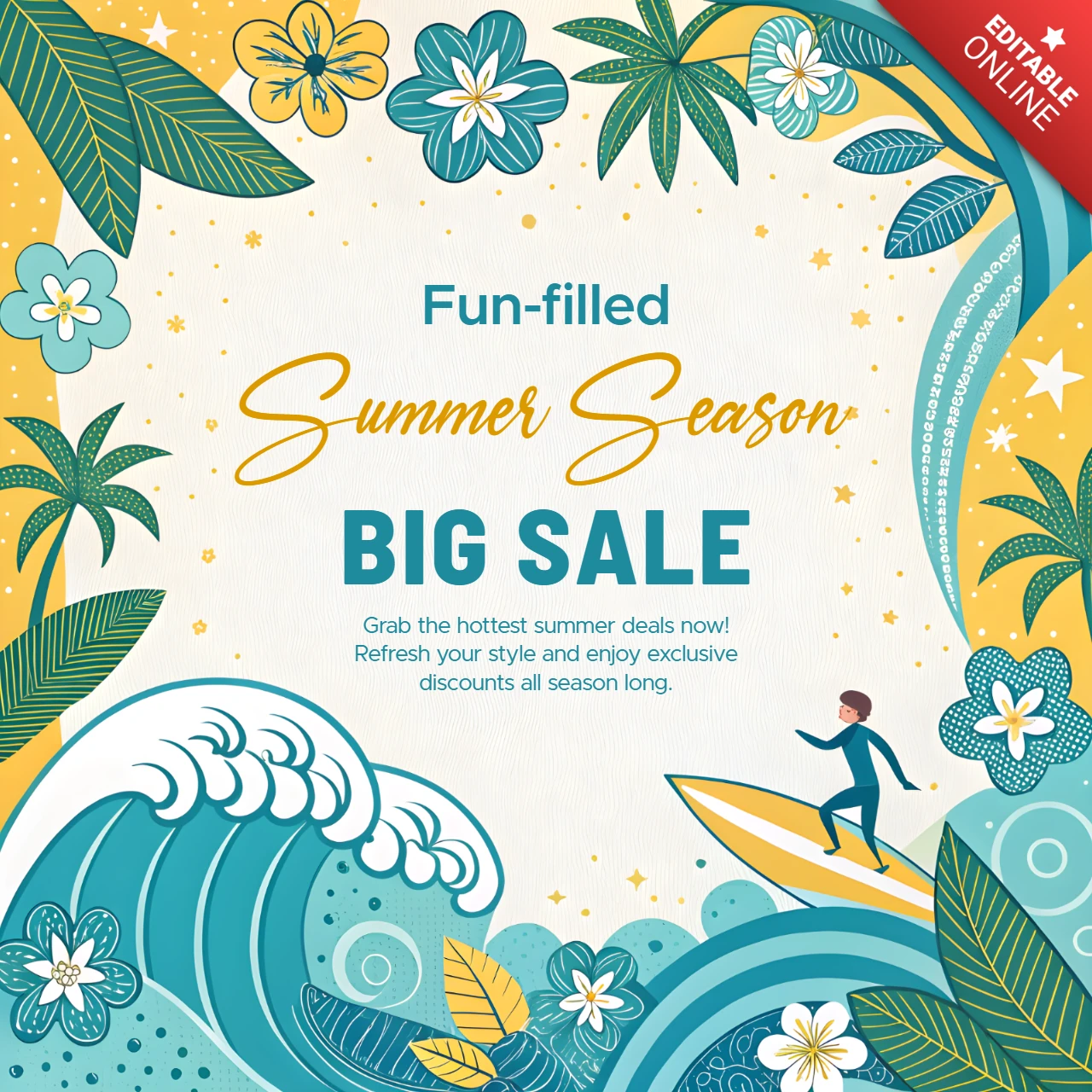 Spaßige Sommer-Saisonverkaufs-Vorlage - lebendiges tropisches Design