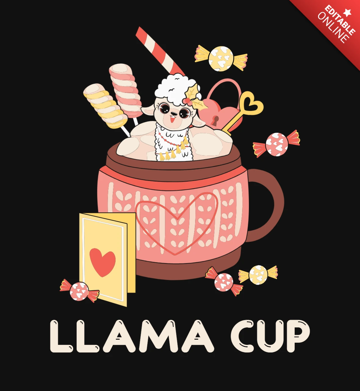 Modèle de t-shirt de Saint-Valentin Kawaii avec lama et bonbons