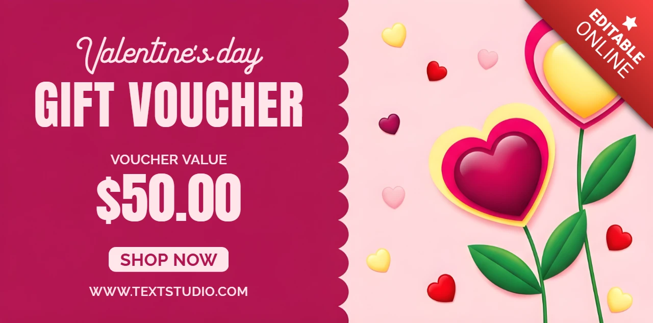 Valentijnsdag cadeaubon template met hartontwerp voor promotioneel gebruik