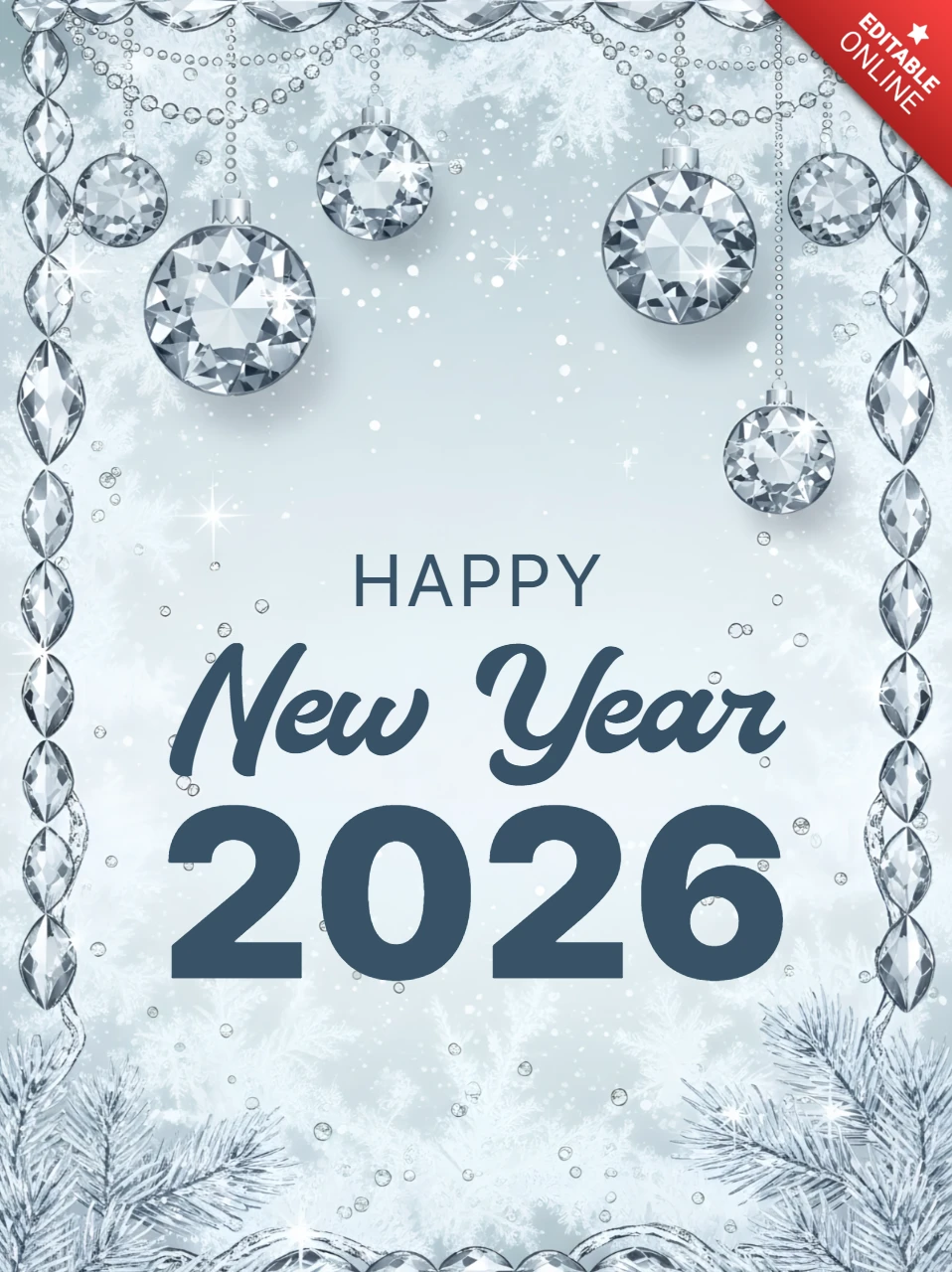 Elegant New Year 2026 Greeting Card Design Template with Crystal Elements
