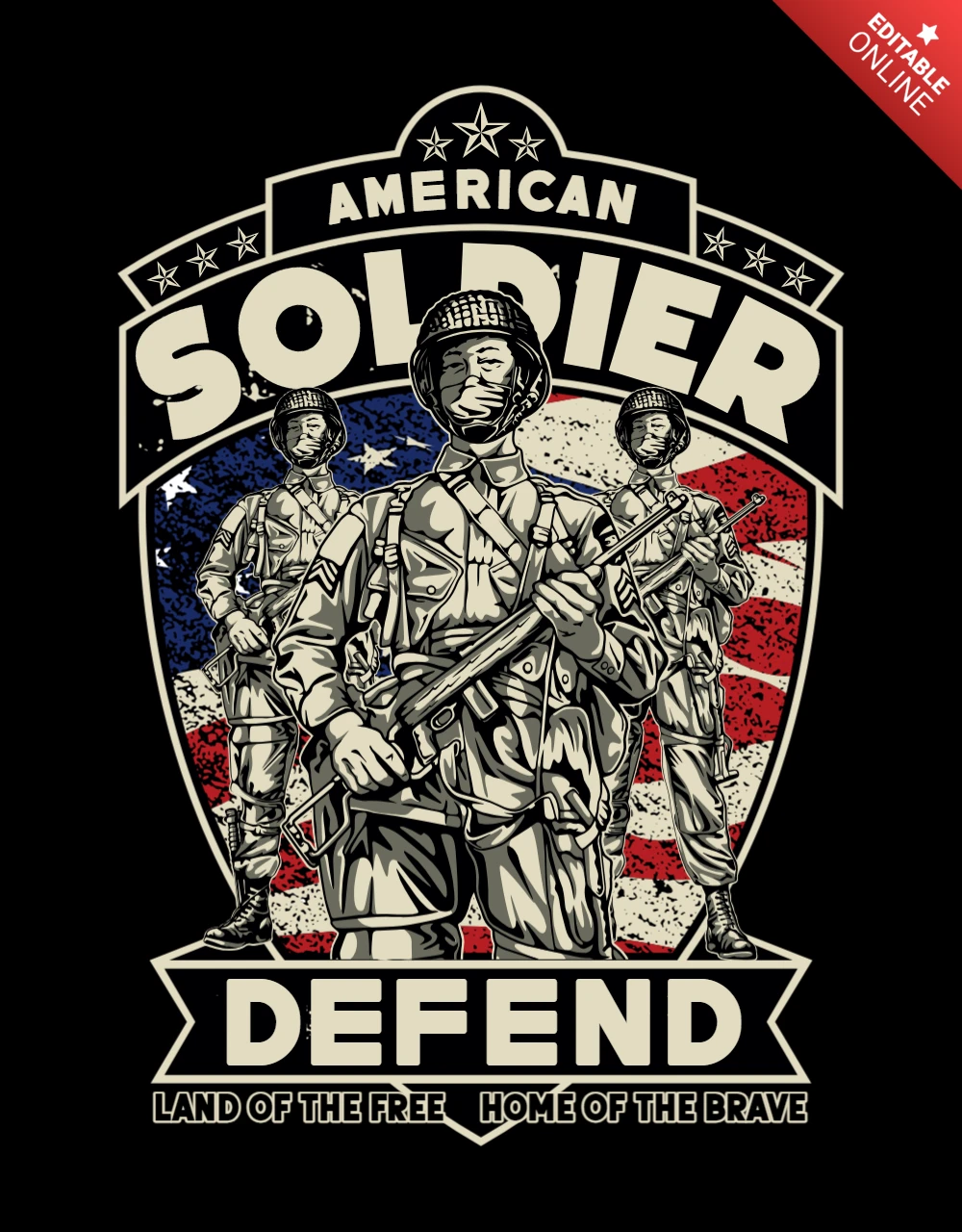 Modelo de design de camiseta de defesa do soldado americano