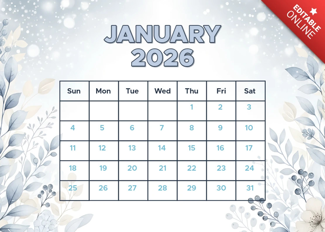 Modèle de calendrier floral élégant pour janvier 2026