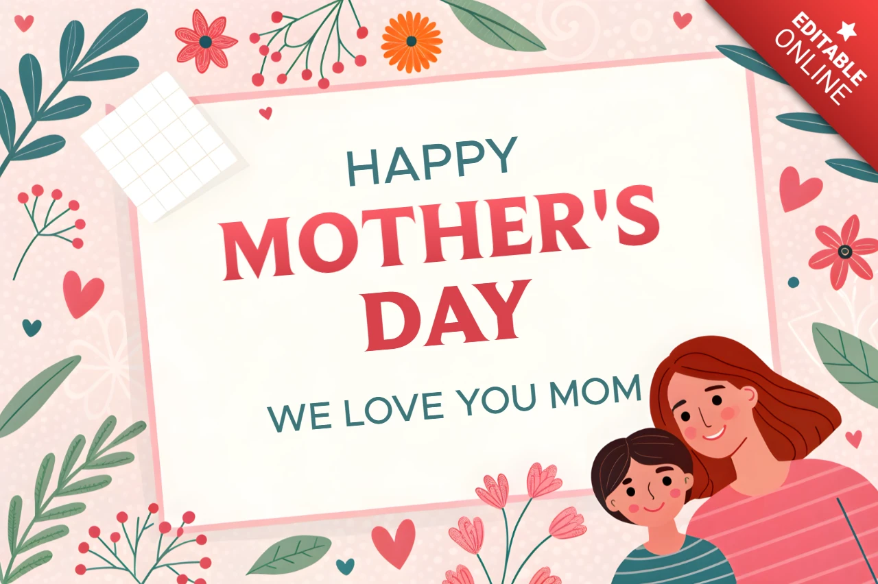 Modello di biglietto d'auguri floreale per la festa della mamma - design carino e colorato
