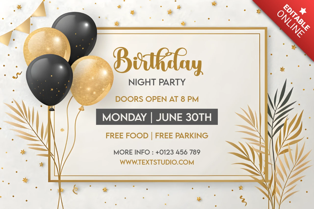 Elegant Birthday Party Invitation Template with Gold and Black Design