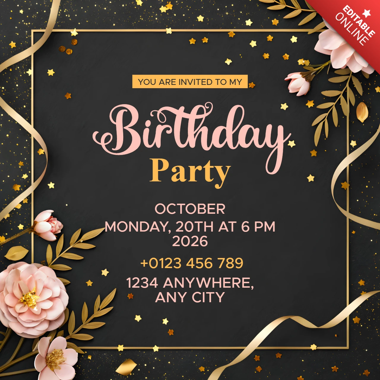 Design elegante per invito a festa di compleanno floreale