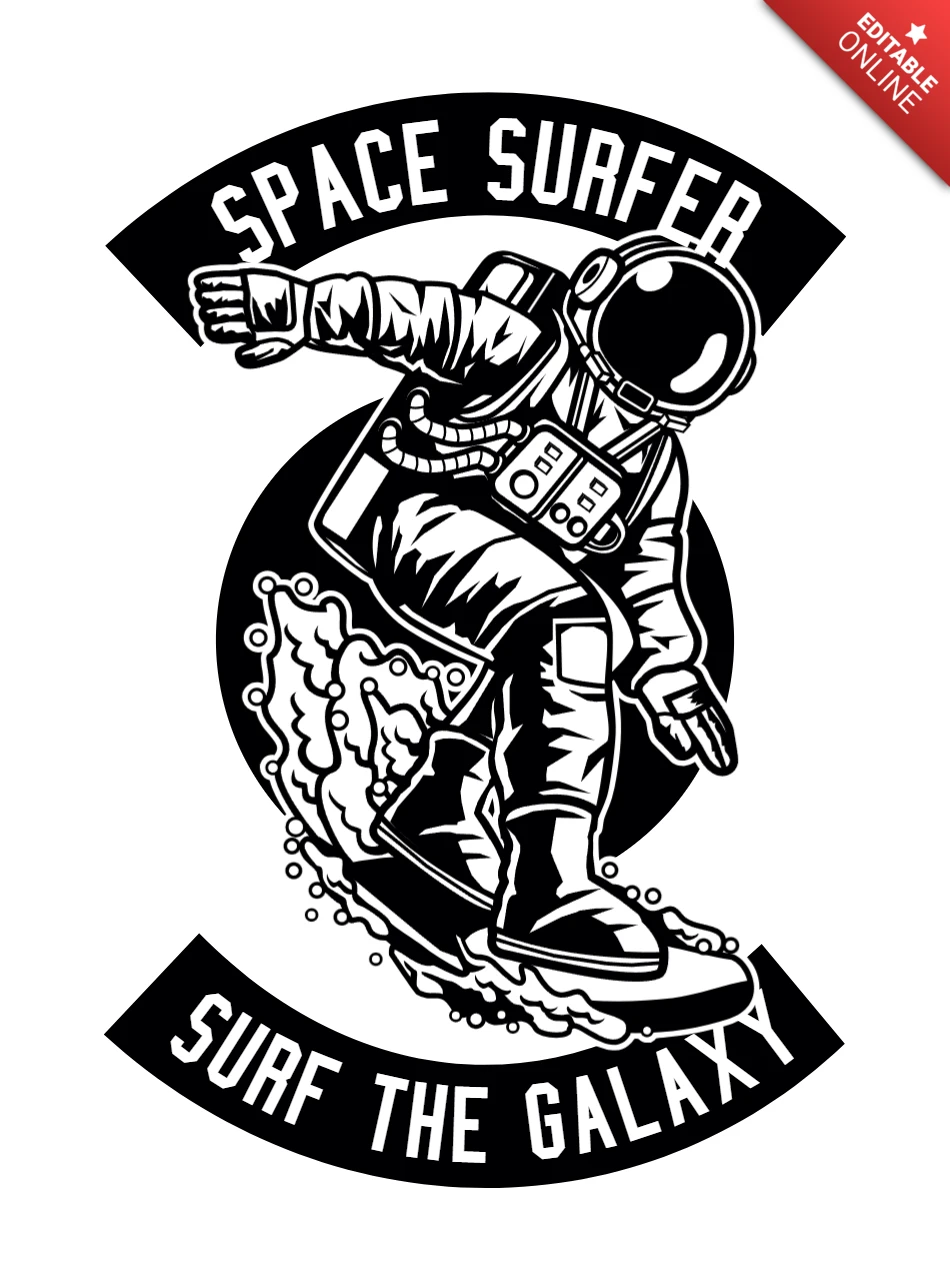 Modèle de t-shirt de surfeur de l'espace surfant sur la galaxie