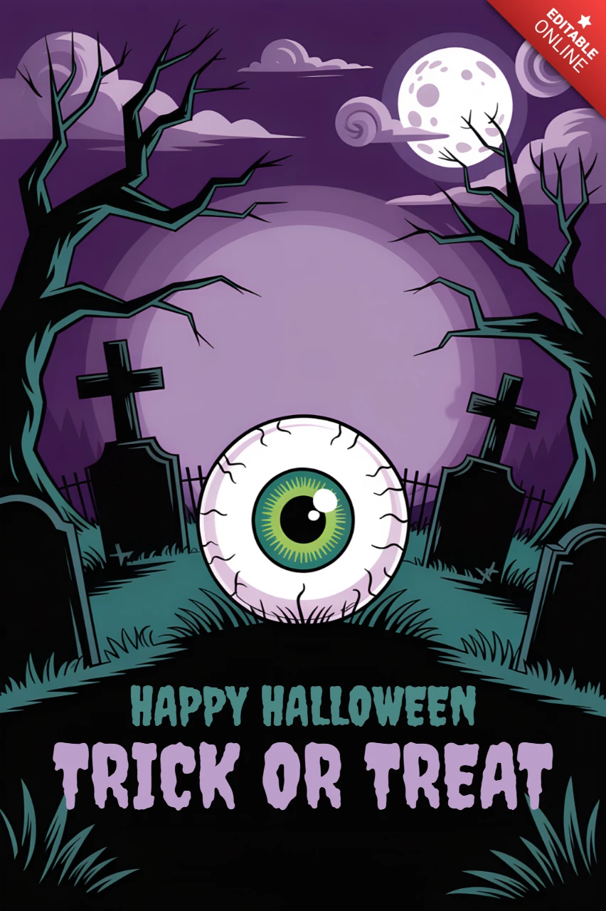 Plantilla de diseño espeluznante de Halloween con ojo para invitaciones a fiestas