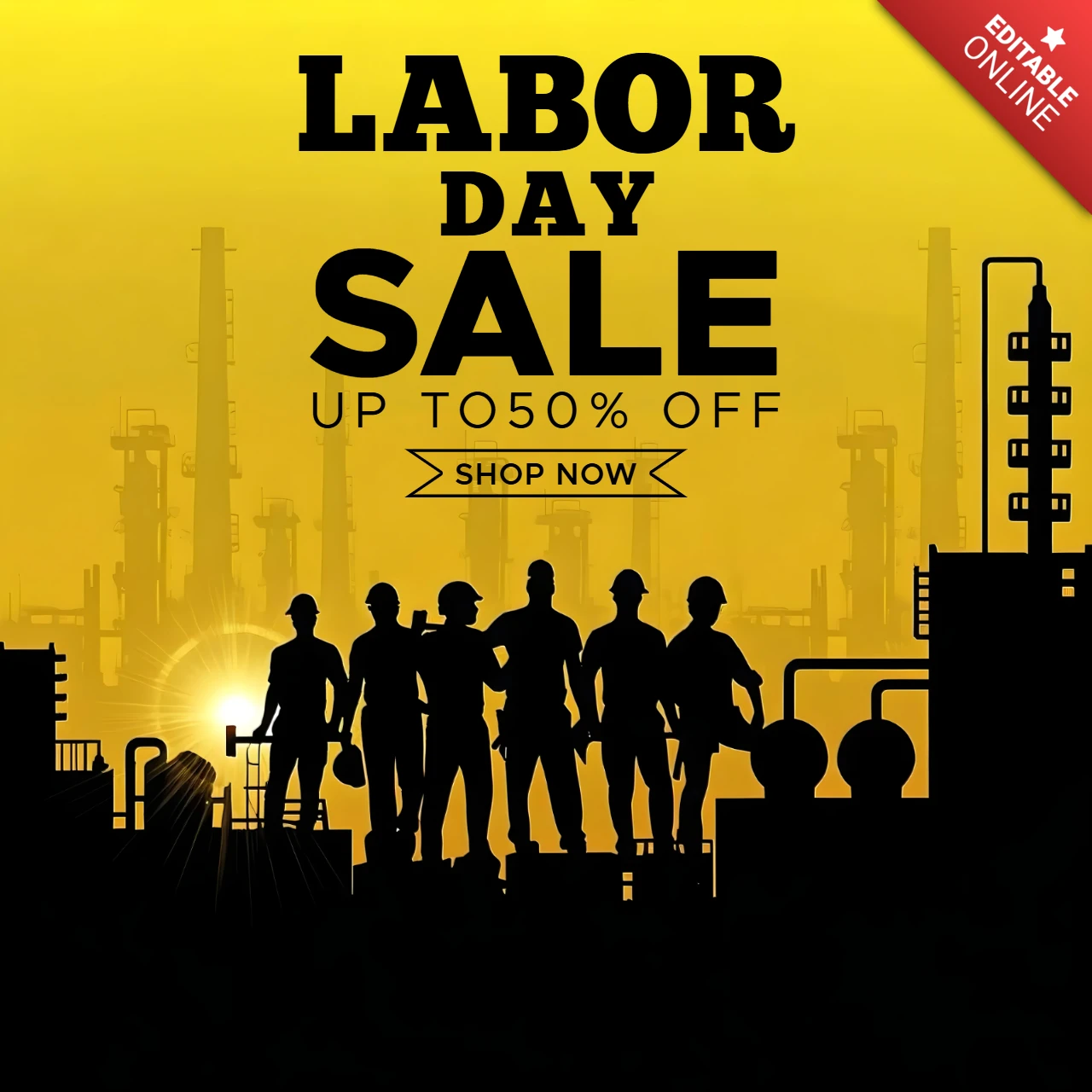 Design de promoção do Dia do Trabalho - modelo de estilo industrial arrojado para publicação em mídia social