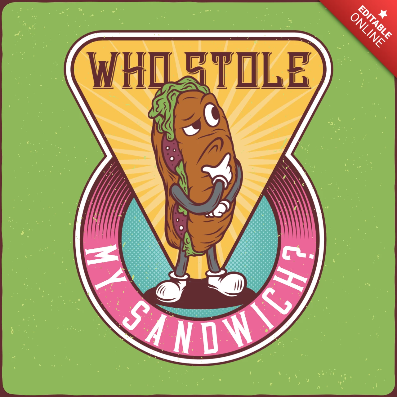 Sandwich Character T-Shirt Design Template
