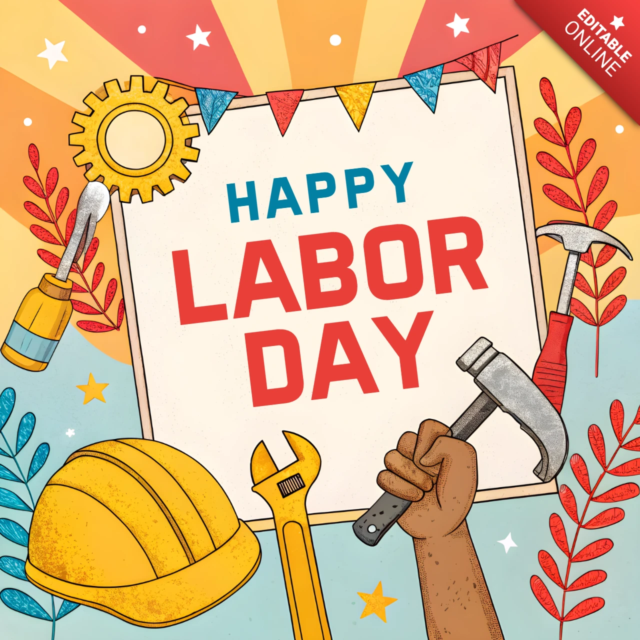 Modello di design Happy Labor Day in stile artistico retrò
