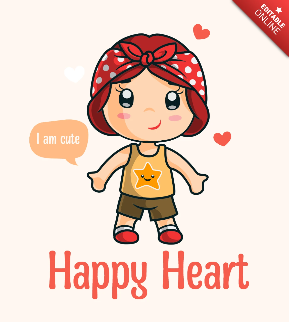 Happy Heart Cute Character Design Chibi Girly Template