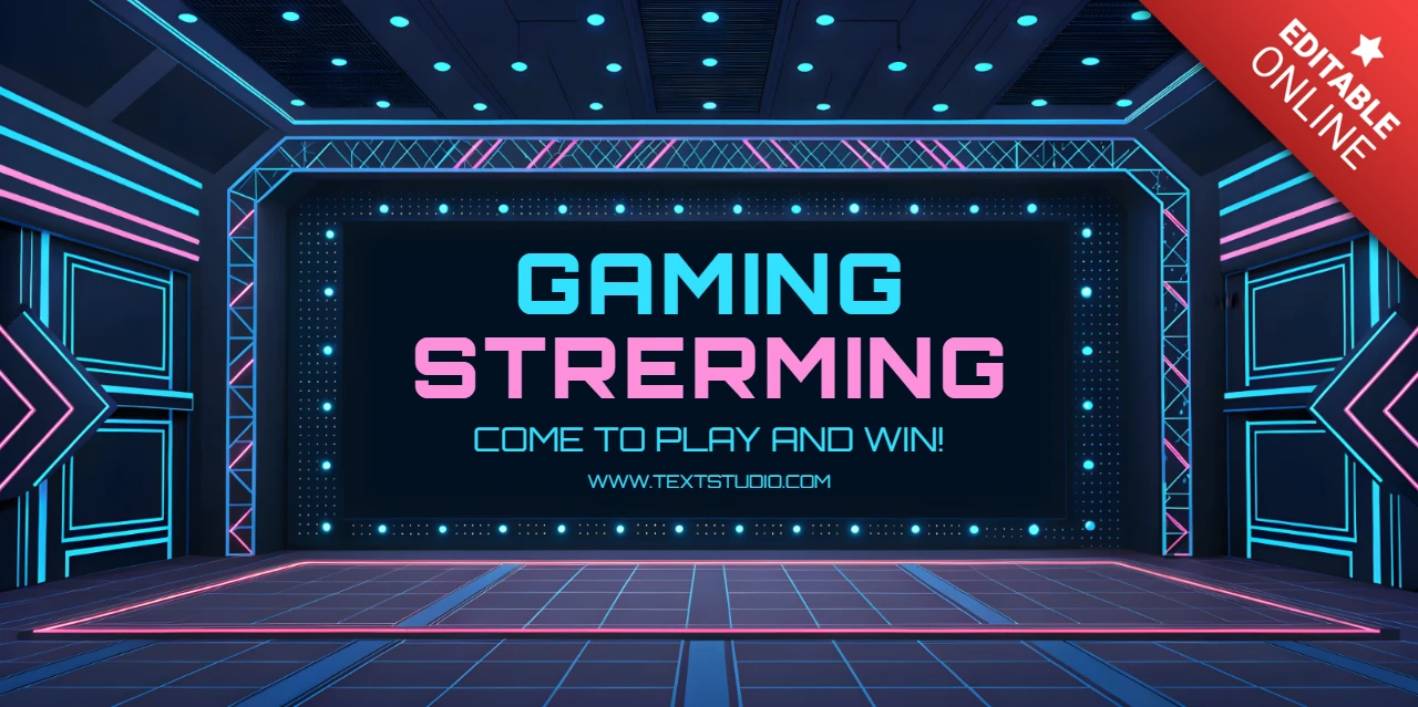 Editable Gaming Stream Template with Neon Design and Stage Background