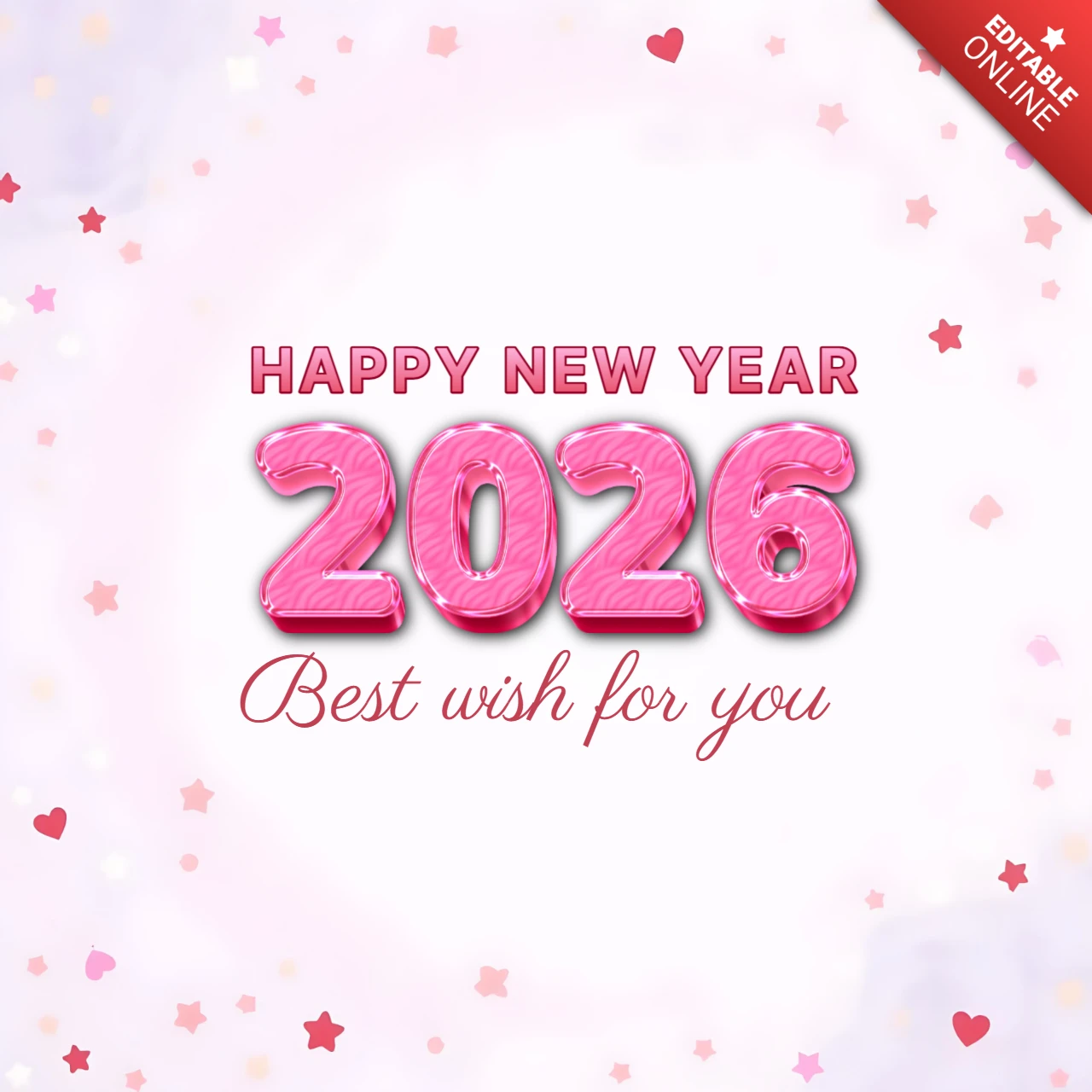 Frohes neues jahr 2026 rosa ballon karte vorlage