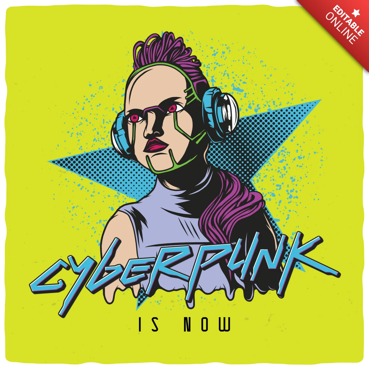 Cyberpunk is now girl plantilla de diseño de camisetas