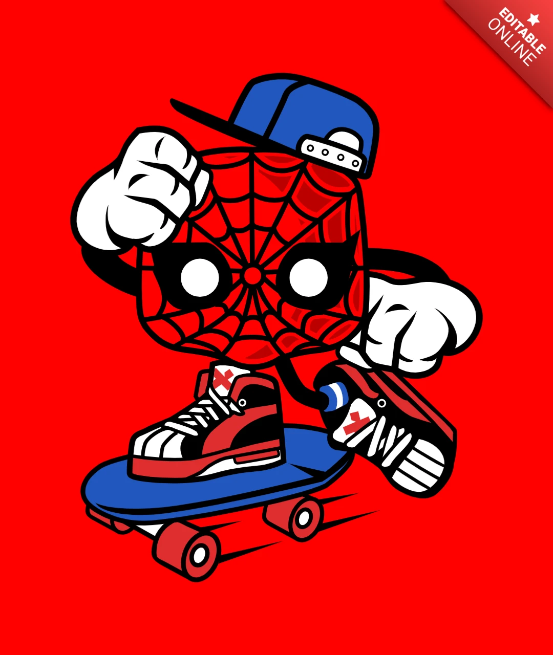 Modèle de t-shirt pour le personnage de bande dessinée Spider-man skater