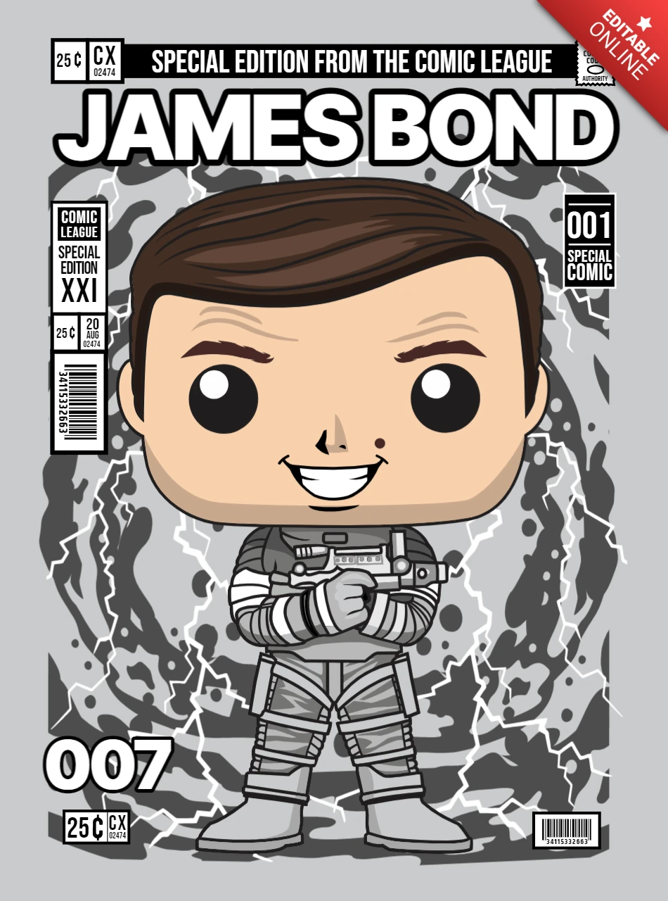 James Bond Moonraker Cartoon Character Magazine Cover Design Template
