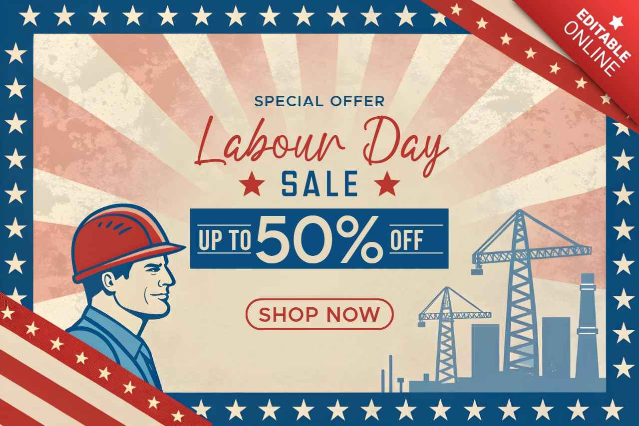 Retro Labour Day Sale Template Design with Vintage Construction Theme
