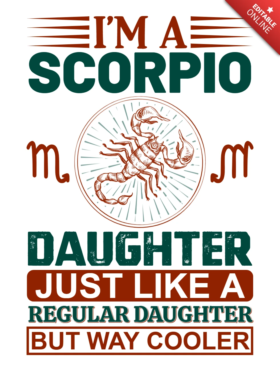 Szablon z typografią retro dla córki Skorpiona