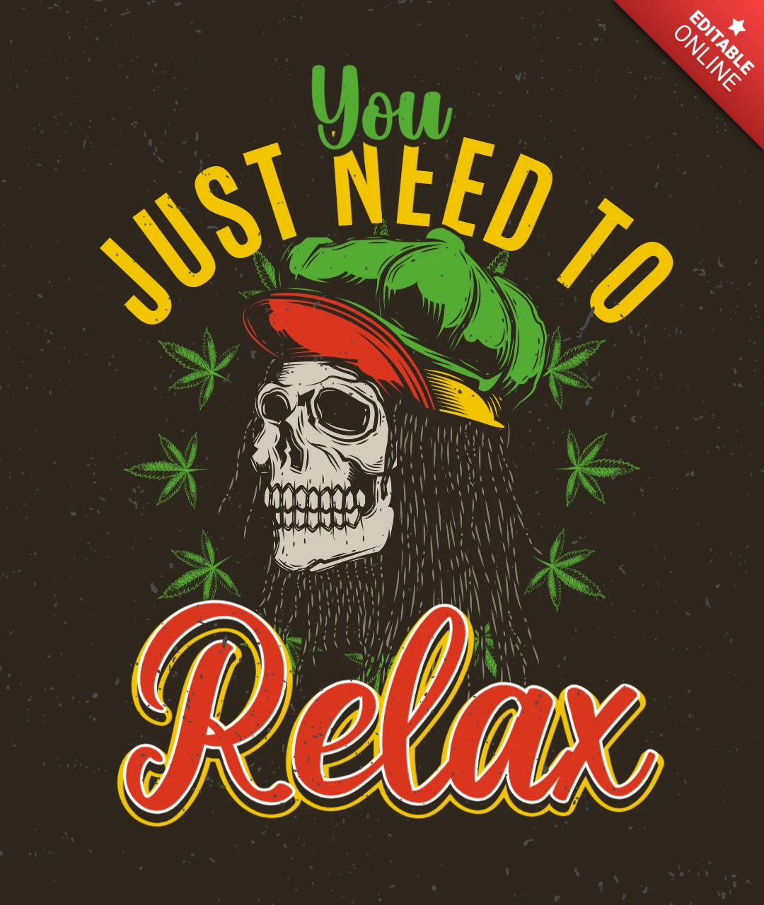 Você só precisa relaxar o modelo de design de camiseta com caveira rastaman