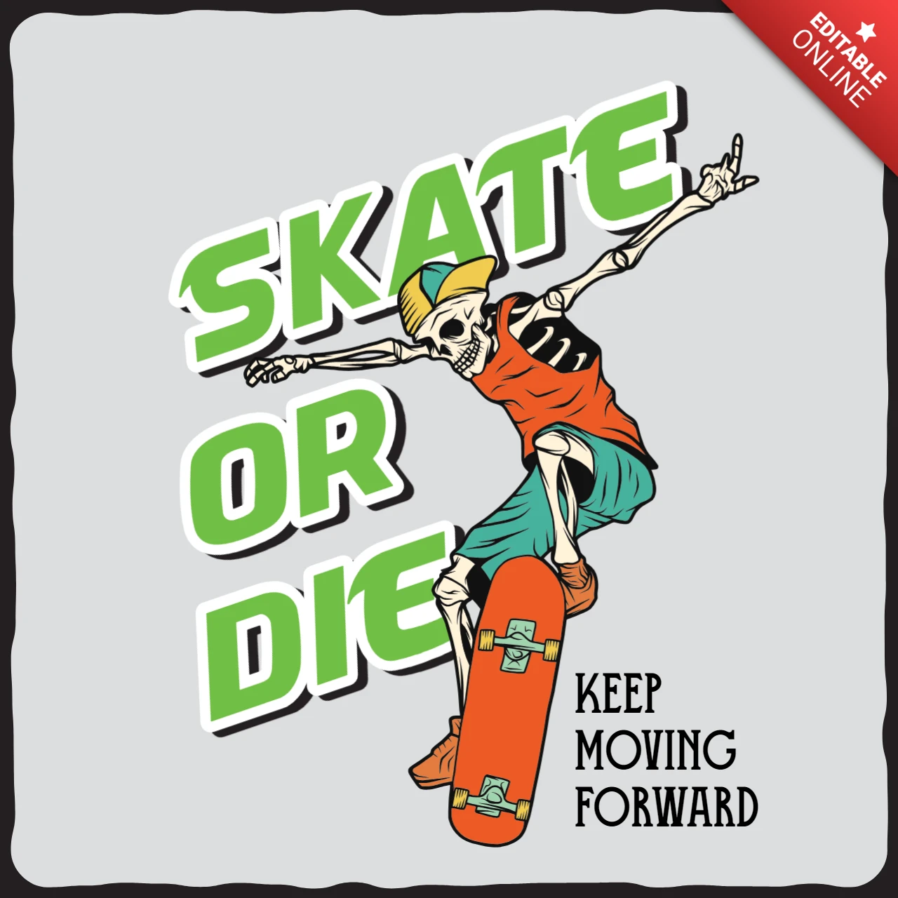 Modelo de design de camiseta com esqueleto de skate ou morte
