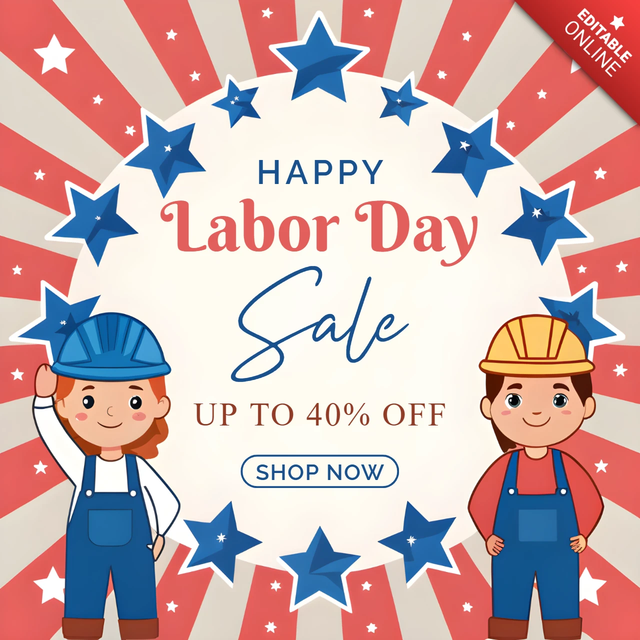 Labor Day Sale Design Template - Fun and Colorful Cartoon Style