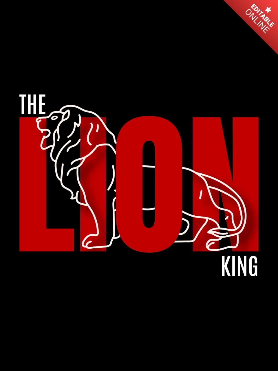 Lion King Minimalist Illustration Red And White T Shirt Design Template