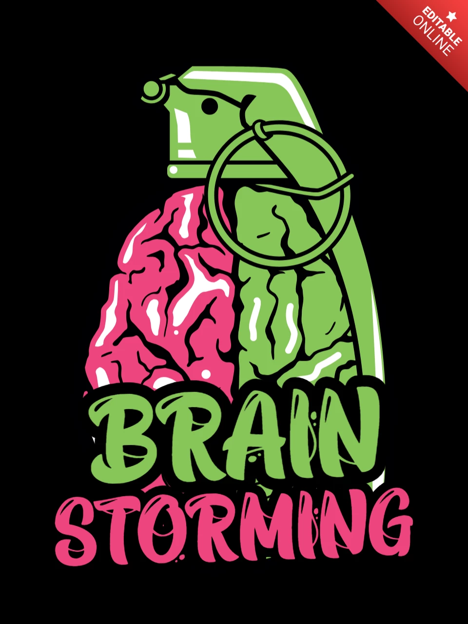 Brainstorming avec modèle de conception de t-shirt cerveau et grenade
